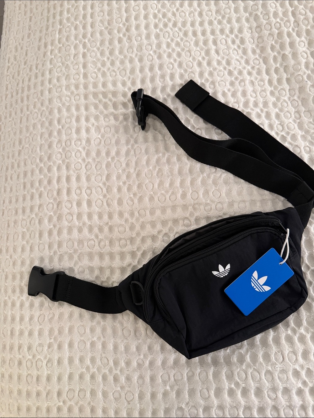 adidas Black Waist Bag with White Trefoil Logo